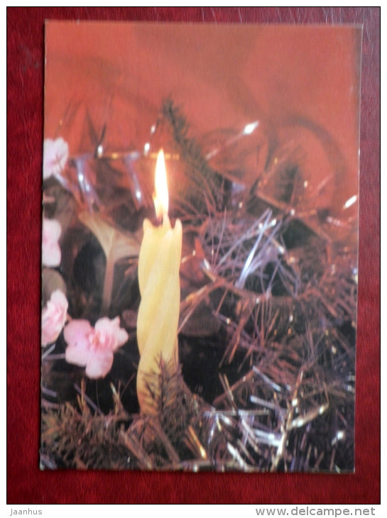 New Year Greeting card - candle - decorations - 1989 - Russia USSR - used - JH Postcards