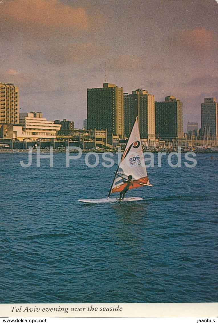 Tel Aviv evening over the seaside - windsurf - Israel - used - JH Postcards