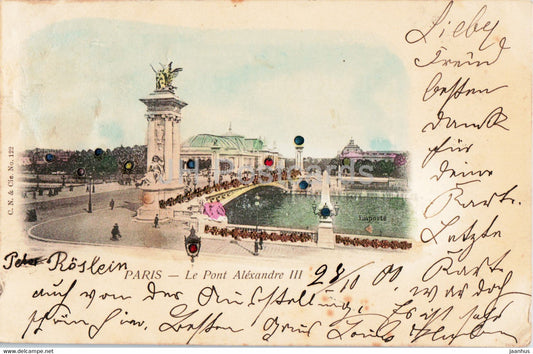 Paris - Le Pont Alexandre III - bridge - 122 - old postcard - 1900 - France - used - JH Postcards