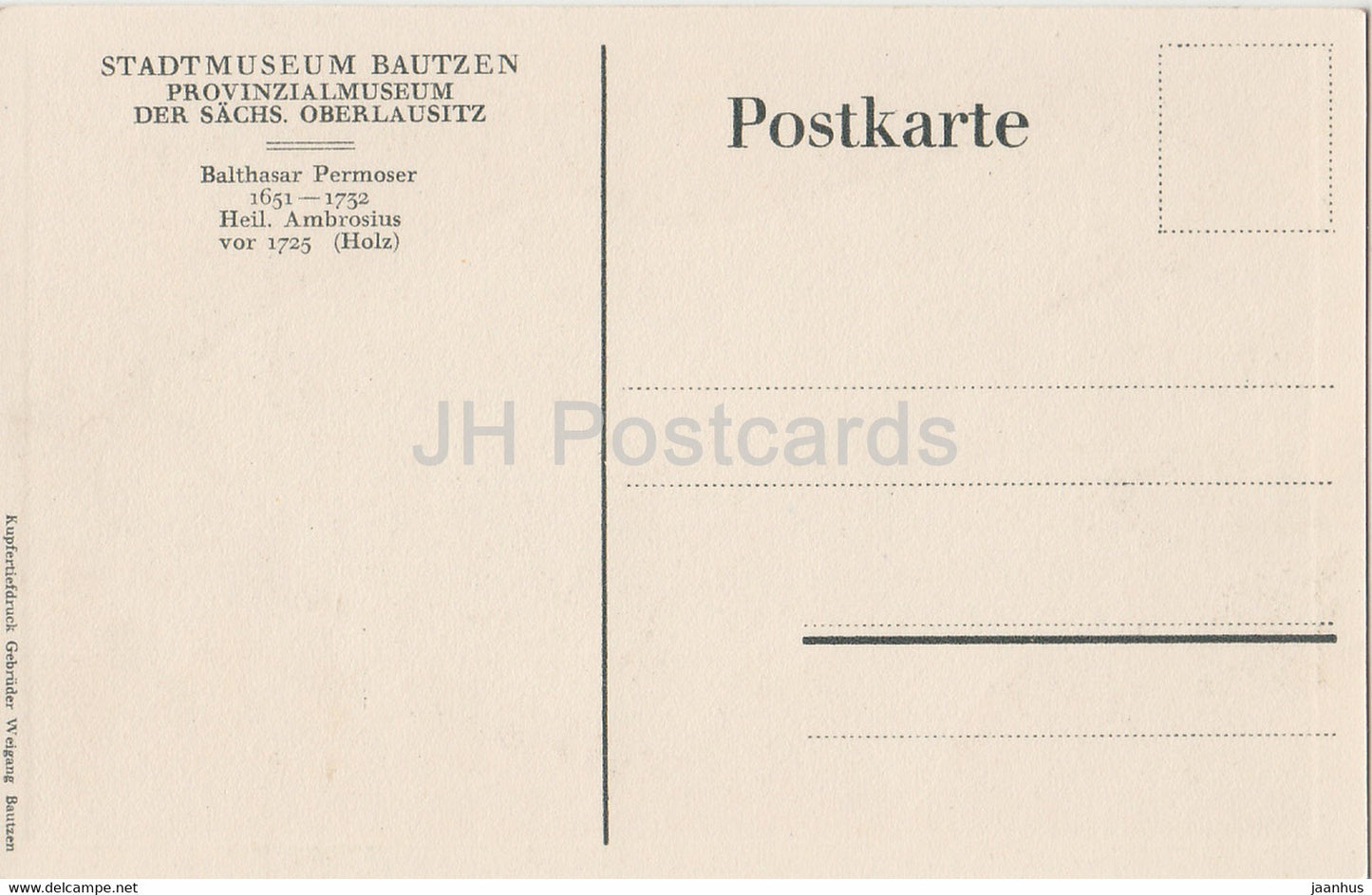 Stadtmuseum Bautzen - Werkstatt des Balthasar Permoser - Heil Ambrosius - Holz - carte postale ancienne - Allemagne - inutilisée