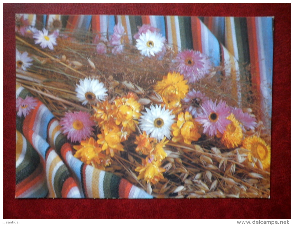 New Year greeting card - flowers - 1989 - Russia USSR - unused - JH Postcards