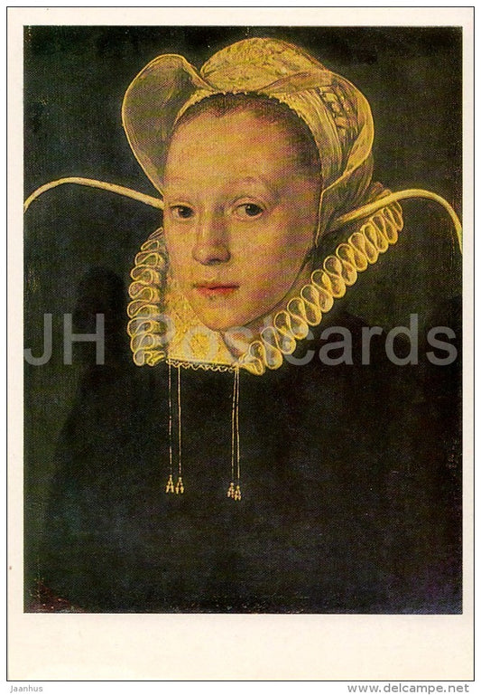 painting by Cornelis Ketel - Portrait of a Girl - hat - Dutch art - Russia USSR - 1984 - unused - JH Postcards