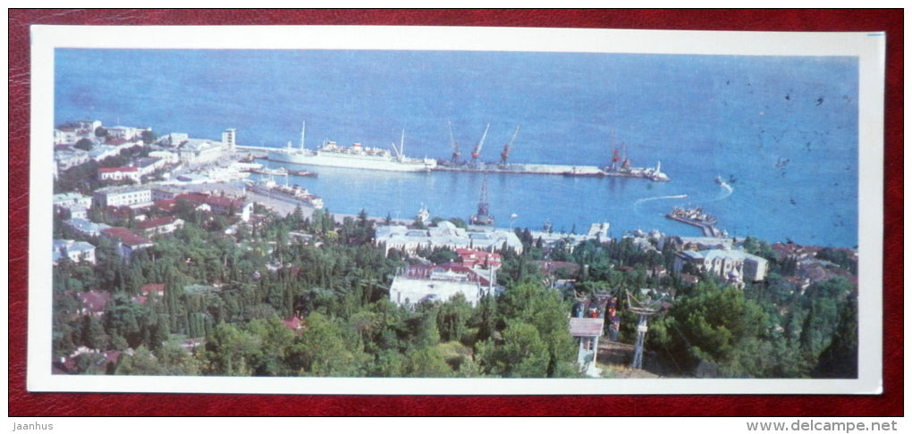 view of the seaside town from mountain Darsan - passenger ship - port - Yalta - Jalta - 1981 - Ukraine USSR - unused - JH Postcards