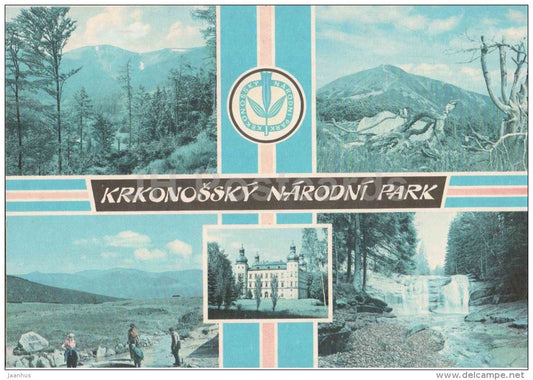 Krkonose National Park - Kotel - Snezka mountain - source Labe - Vrchlabi castle - Czechoslovakia - Czech - used 1970 - JH Postcards