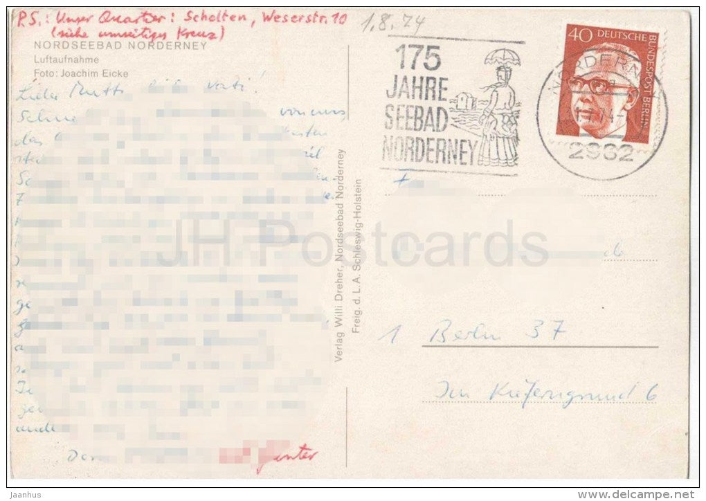 Nordseebad Norderney - Luftaufnahme - Germany - 1974 gelaufen - JH Postcards