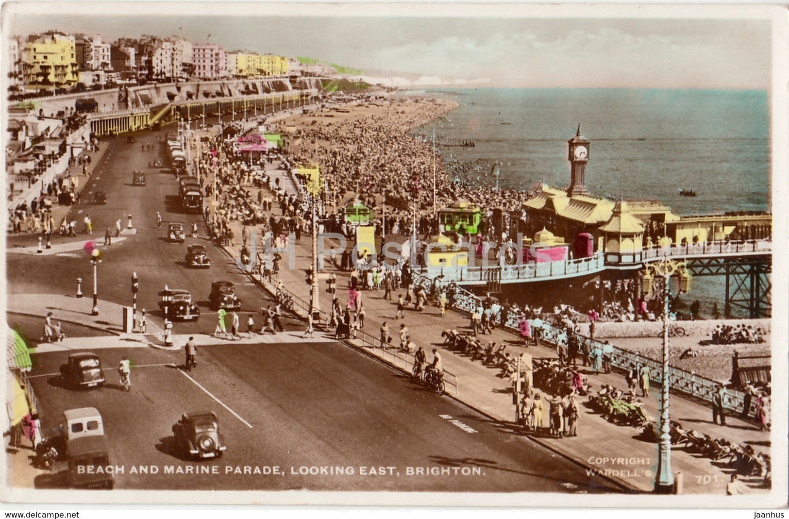 Beach and Marine Parade Looking East - Brighton - 701 - old postcard - 1950s - United Kingdom - England - used - JH Postcards