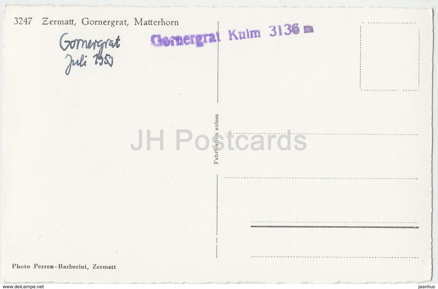 Zermatt Gornergrat Matterhorn - 3247 - Suisse - 1959 - occasion