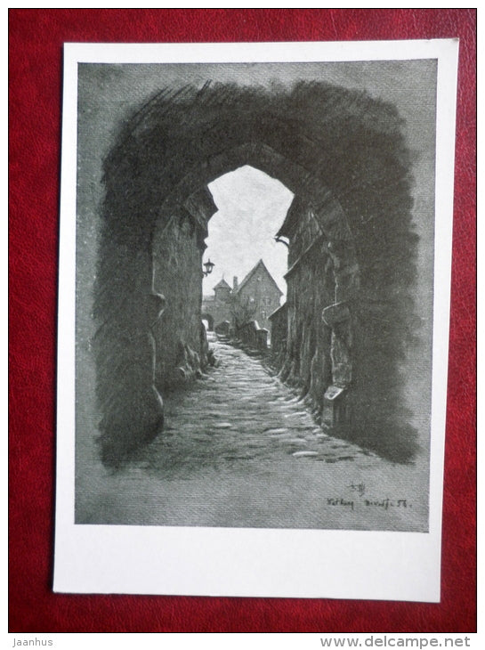 painting by B. Scherbakov - Entrance to the Castle in Wartburg - russian art - unused - JH Postcards