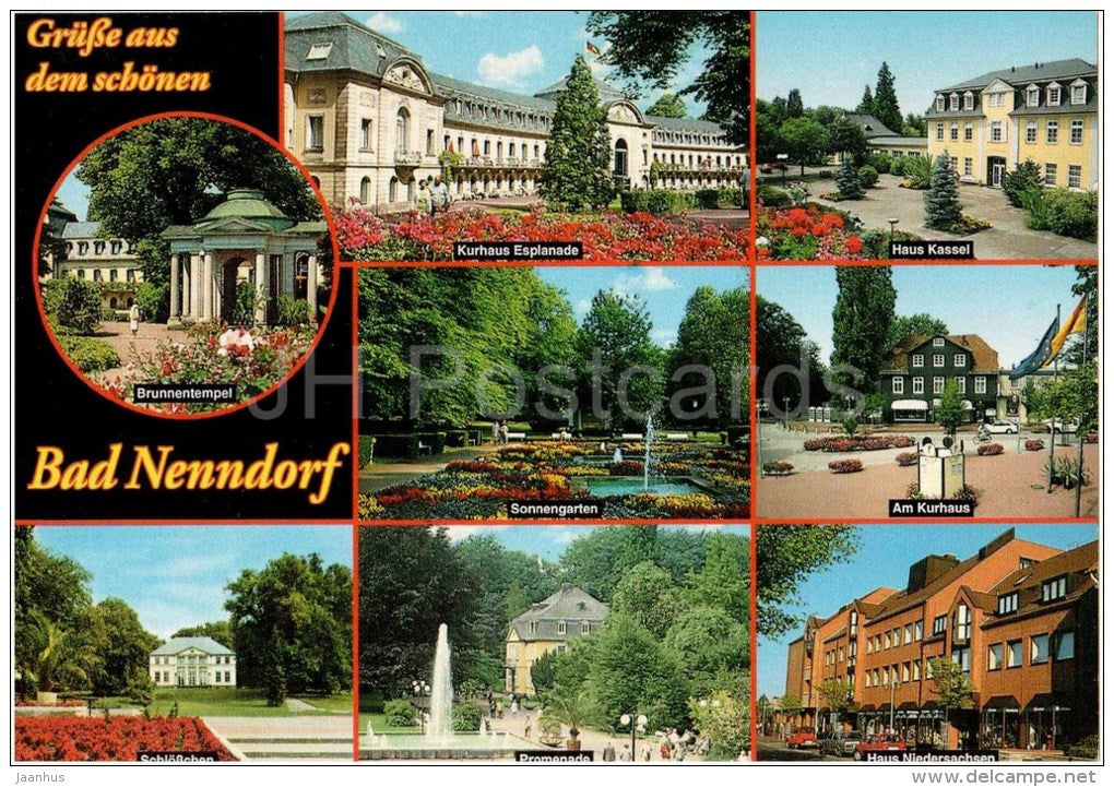 Grüsse aus schönen Bad Nenndorf - Kurhaus Esplanade - Schlösschen - Sonnengarten - Kurpark - Germany - gelaufen - JH Postcards