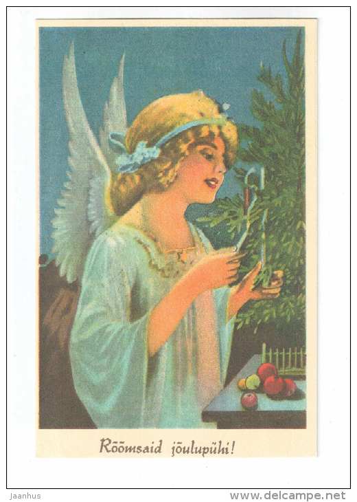 Christmas Greeting Card - angel - REPRODUCTION ! - 1990 - Estonia USSR - used - JH Postcards