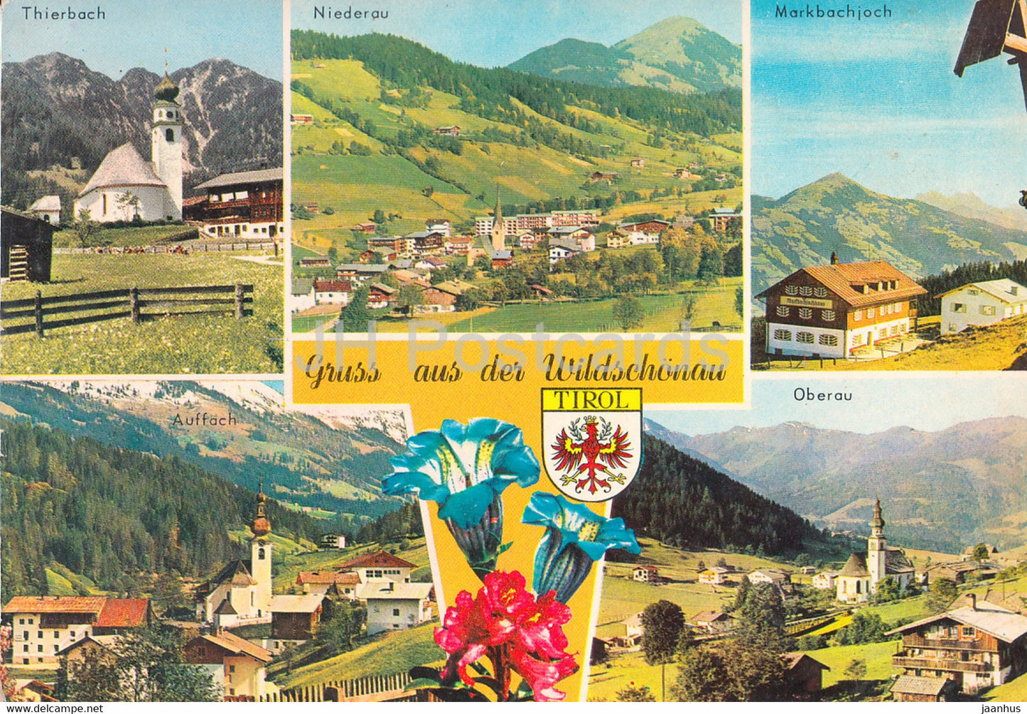 Gruss aus der Wildschonau - Thierbach - Niederau - Markbachjoch - Oberau - Tirol - multiview - 1970s - Austria - used - JH Postcards