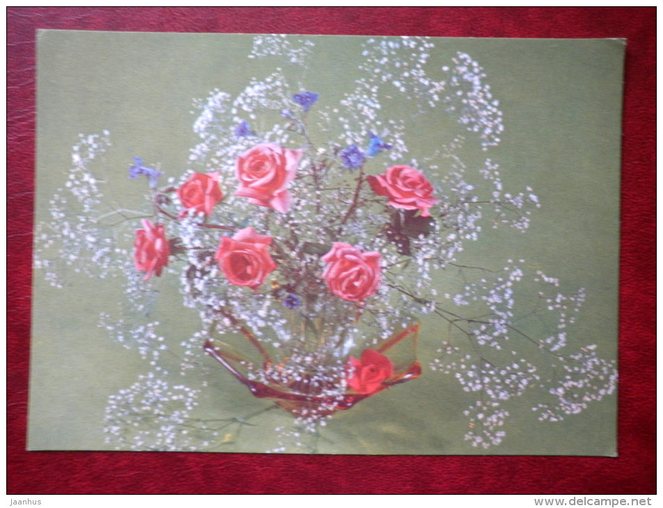 roses - flowers - 1977 - Russia USSR - used - JH Postcards