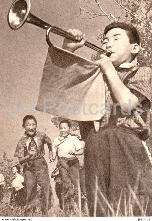 Yakutia - Sakha Republic - pioneer camp - trumpet - 1963 - Russia USSR - unused - JH Postcards