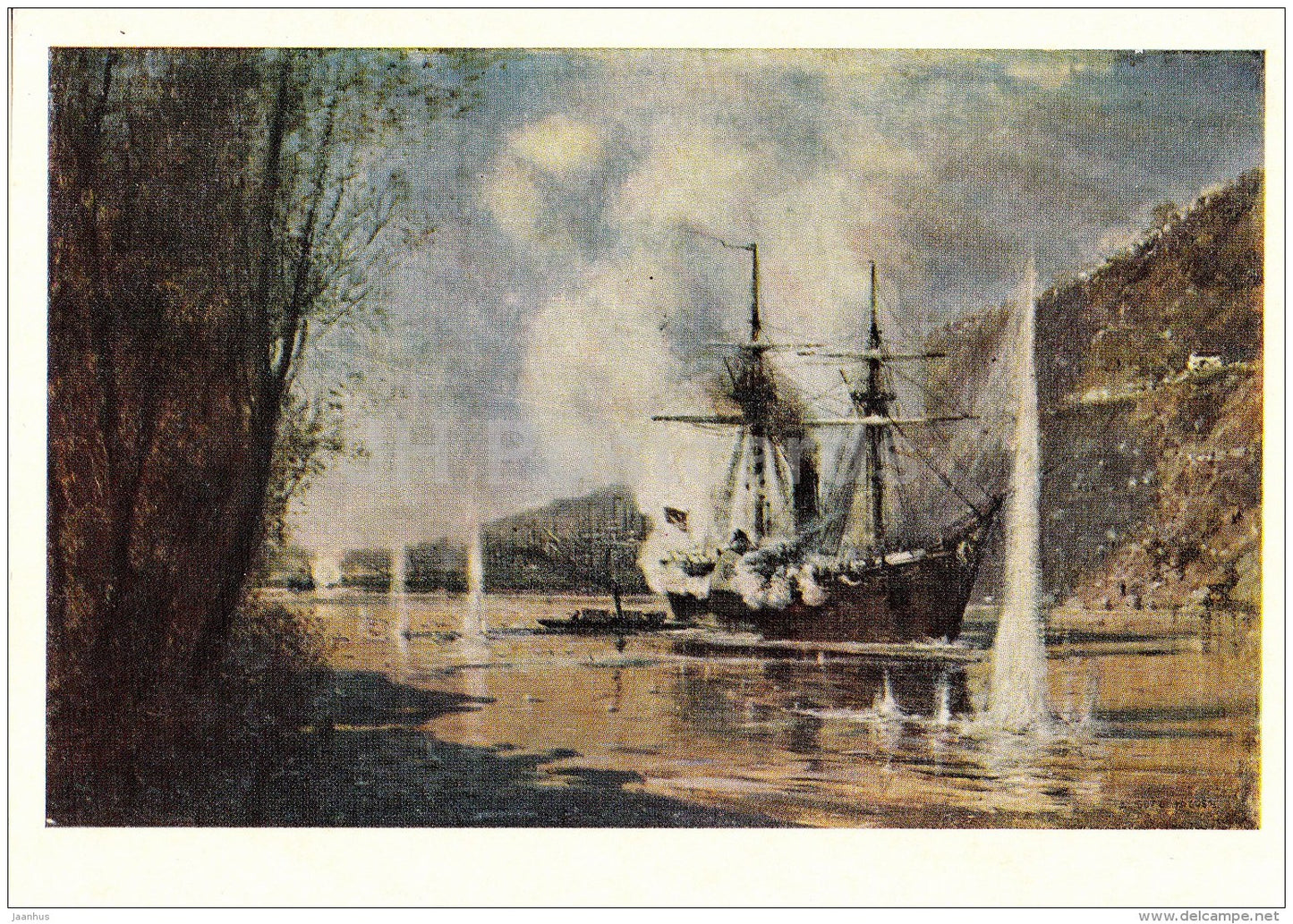 painting by A. Bogolyubov - Attack Turkish ship , 1877 - Russian Art - 1974 - Russia USSR - unused - JH Postcards