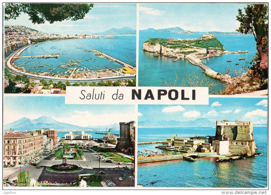 Saluti da Napoli - Nisida - port - castel dell´Ovo - castle - Napoli - Naples - Campania - 155 - Italia - Italy - - JH Postcards