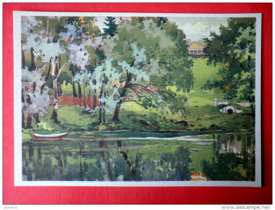 Pool in the Garden by V. Kochegura - boat - Lenin Memorial Museum at Gorki - 1968 - Russia USSR - unused - JH Postcards