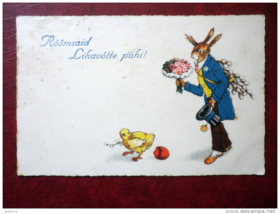 Easter Greeting Card - hare - chicken - SB Xeelsior 6387 - circulated in Estonia 1926 , Tallinn - Germany - used - JH Postcards