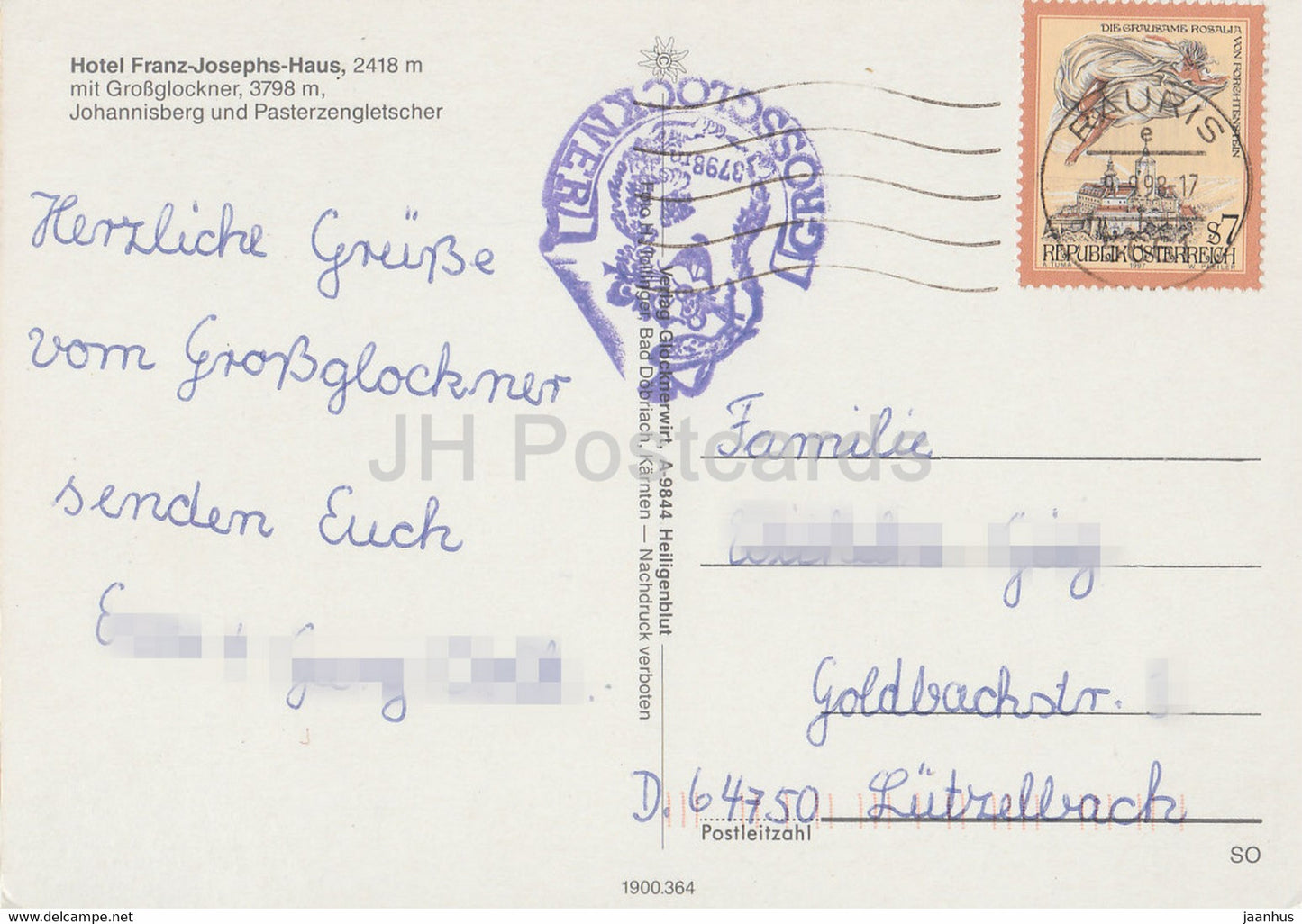 Franz Josephs Haus 2418 m - Grossglockner 3798 m - Johannisberg - Pasterzengletscher - 1998 - Austria - used