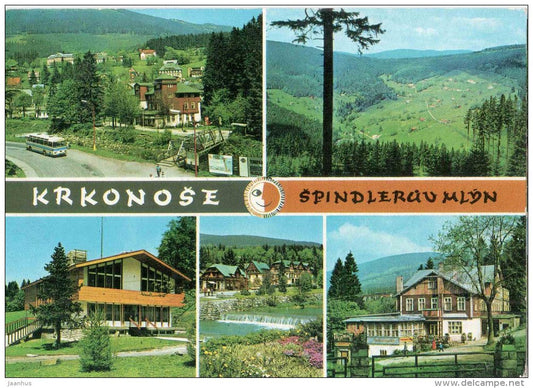 Mountain recreation centre - bus - Krkonose - Spindleruv Mlyn - Czechoslovakia - Czech - used 1974 - JH Postcards