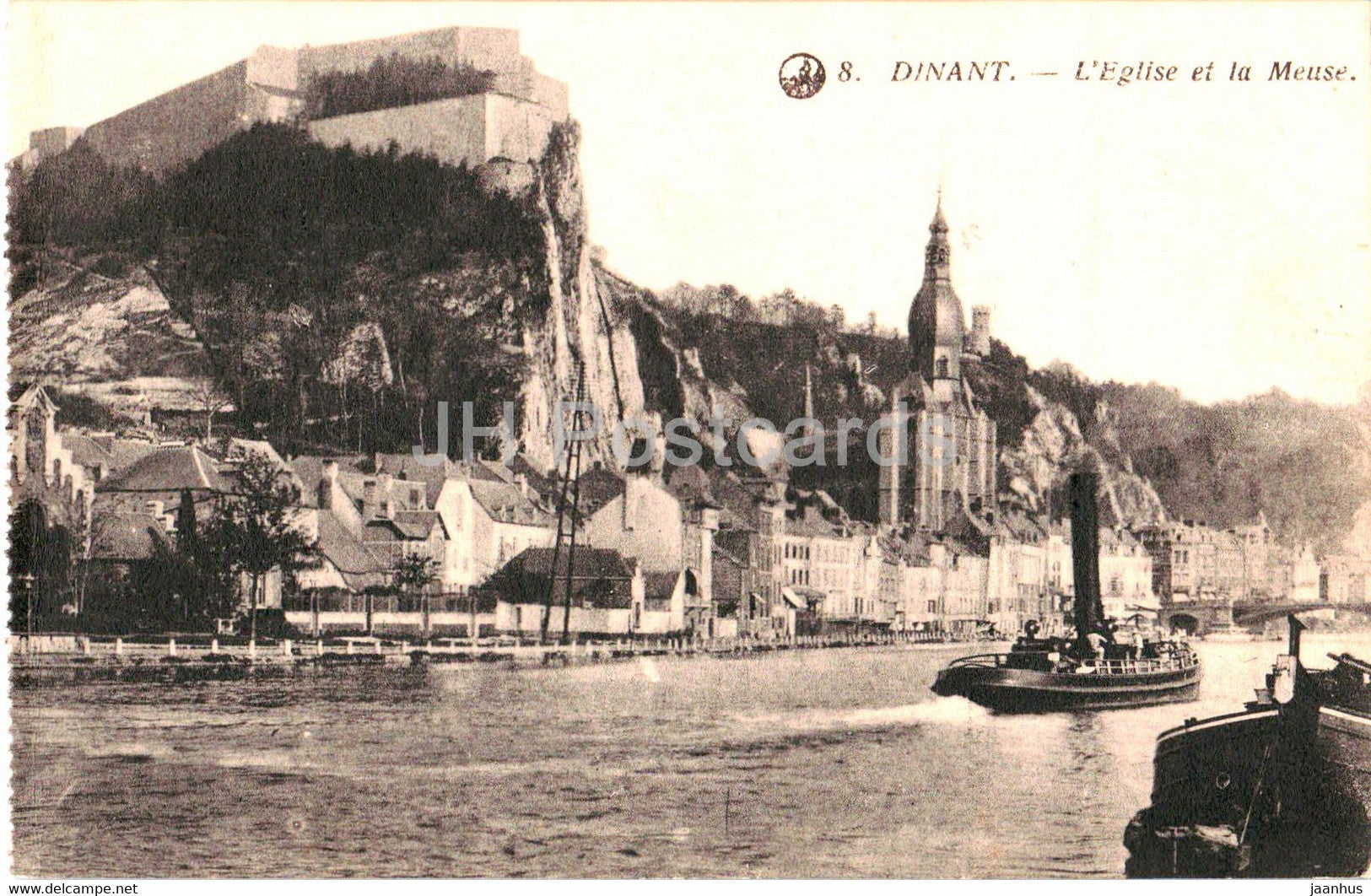 Dinant - L'Eglise et la Meuse - boat - church - old postcard - Belgium - unused - JH Postcards