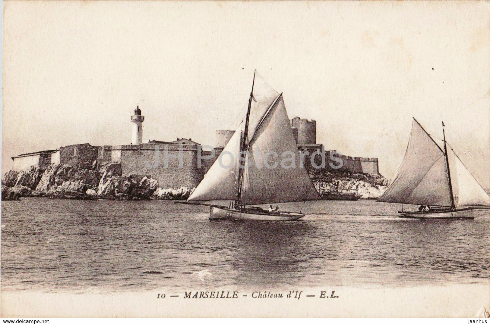 Marseille - Chateau d'If - sailing boat - 10 - old postcard - 1917 - France - used - JH Postcards