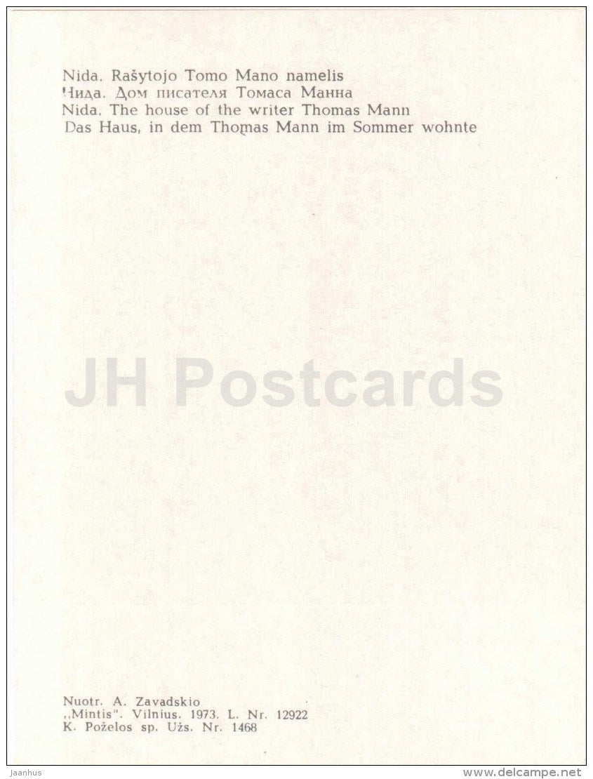 The House of the Writer Thomas Mann - Nida - 1973 - Lithuania USSR - unused - JH Postcards