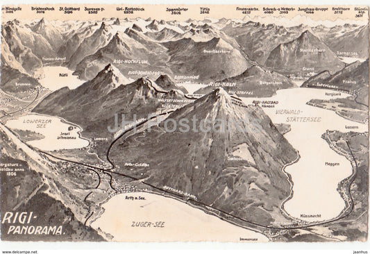 Rigi-Panorama - Zuger-See - Rigi-Kulm - map - 3392 - Switzerland - old postcard - 1963 - used - JH Postcards