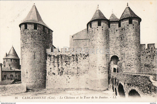 Carcassonne - Le Chateau et la Tour de la Justice - castle - 16 - old postcard - France - unused - JH Postcards