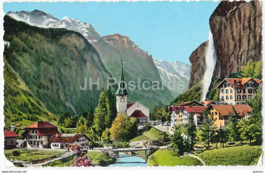 Lauterbrunnen 797 m mit Staubbach und Jungfrau - 110 - Switzerland - old postcard - unused - JH Postcards