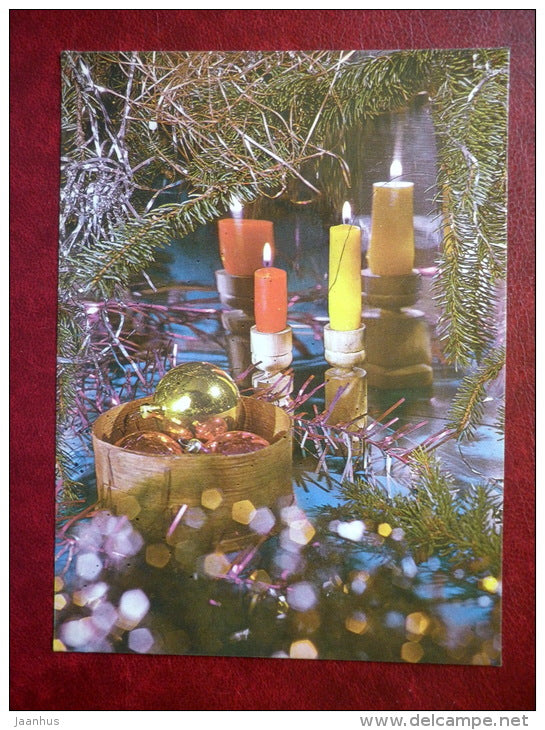 New Year Greeting card - candles - decorations - 1983 - Estonia USSR - unused - JH Postcards