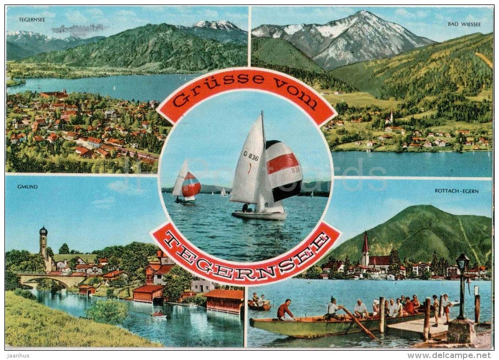 Grüsse vom Tegernsee - Bad Wiessee - Gmund - Rottach-Egern - segelboot - sailing boat - Germany - 1973 gelaufen - JH Postcards