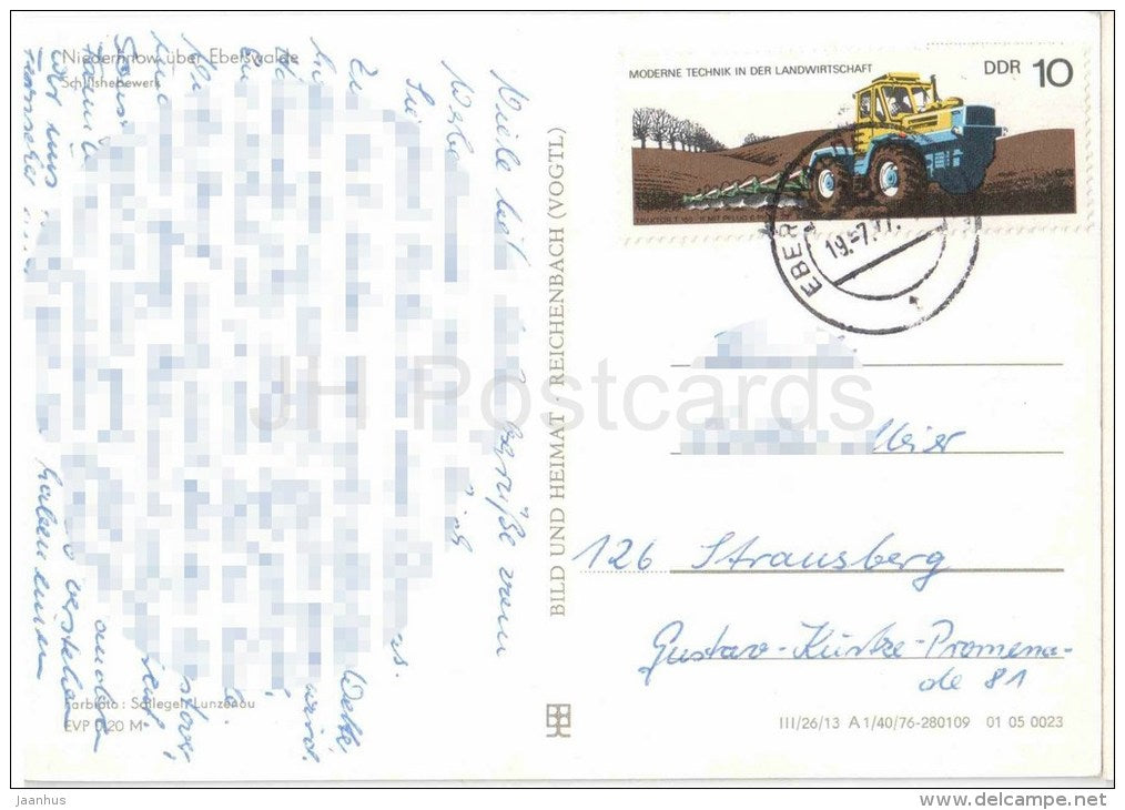 Niederfinow über Eberswalde - Schiffshebewerk - tractor - Germany - 1977 gelaufen - JH Postcards