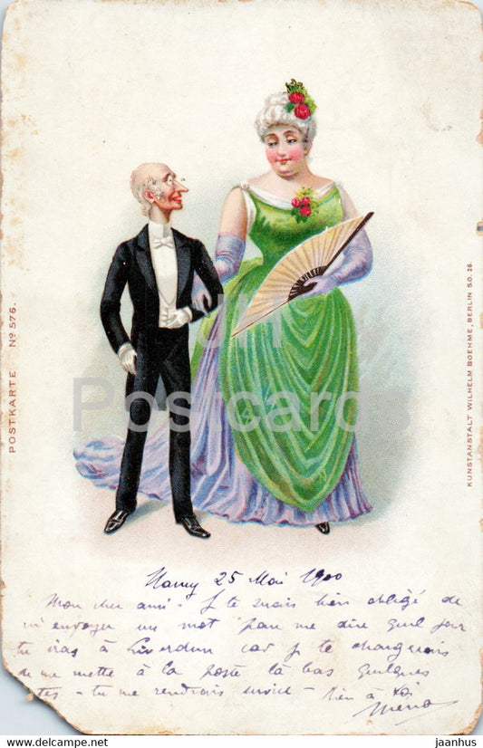 man and woman - illustration - Postkarte 576 - Wilhelm Boehme - old postcard - 1900 - Germany - used - JH Postcards