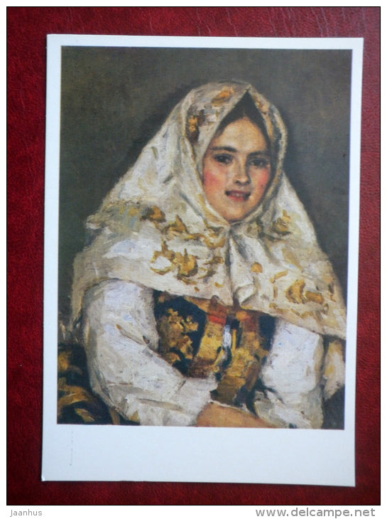 painting by V. Surikov , Siberian beauty , 1891 - folk costumes - russian art  - unused - JH Postcards