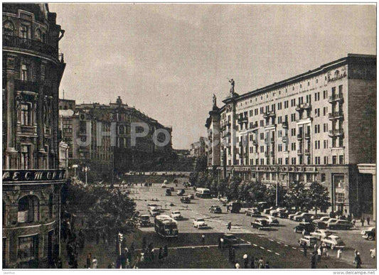 Gorky street - bus - cars - Moscow - 1957 - Russia USSR - unused - JH Postcards