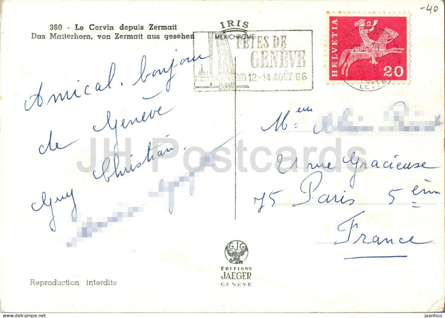 La Suisse radieuse - Le Cervin depuis Zermatt - Matterhorn - 360 - 1966 - Switzerland - used