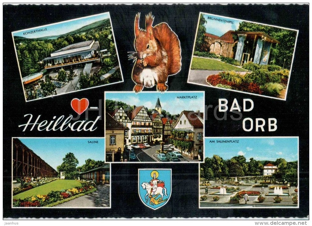 Heilbad Bad Orb - Konzerthalle - Brunnentempel - Saline - Marktplatz - squirrel - 1200/11 - Germany - ungelaufen - JH Postcards