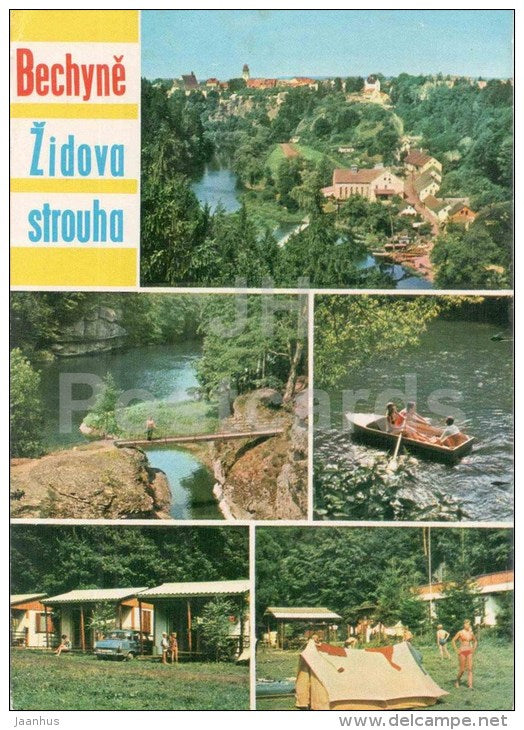 Bechyne - Tabor district - panorama - river - boat - camping area - Czechoslovakia - Czech - used 1975 - JH Postcards