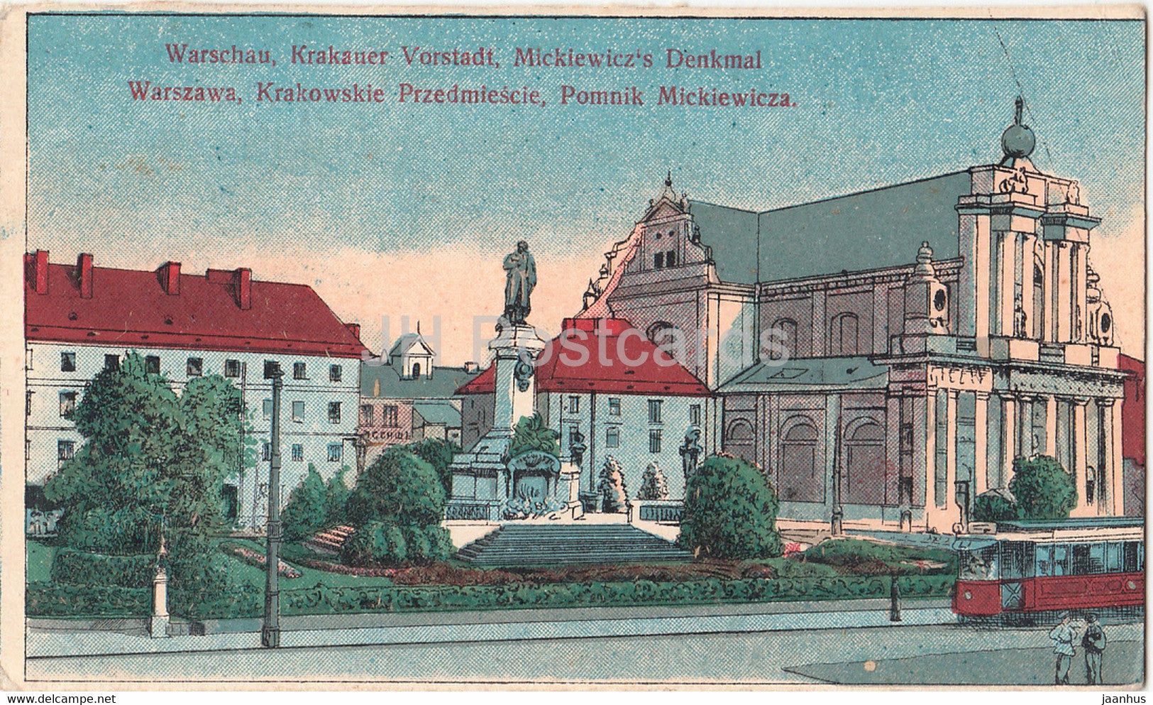 Warschau - Warszawa - Krakauer Vorstadt - Mickiewicz Denkmal - Krakowskie Przedmiescie - old postcard - Poland - used - JH Postcards