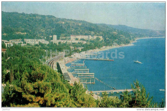 town view - beach - Khosta - Black Sea Coast - 1977 - Russia USSR - unused - JH Postcards