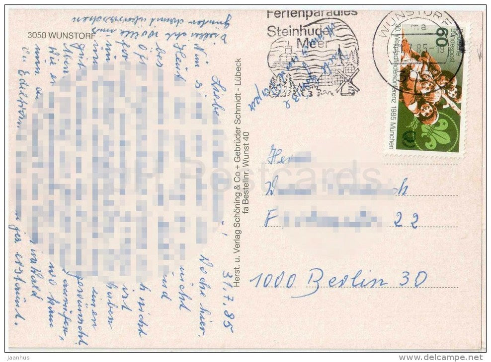 Grüss aus Wunsdorf - Niedersachsen - Marktbrunnen - Rathaus - Kuhbrunnen - market - 3050 - Germany - 1985 gelaufen - JH Postcards