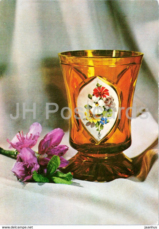 Bechervase mit Tiefenschliff und Sternfuß, Kanten und Oberrand vergoldet - vase - Germany DDR - unused - JH Postcards