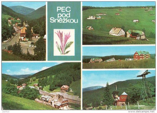 Pec pod Snezkou - center - Stran Sokol - Luciny - Velka Upa - cableway - Krkonose - Czechoslovakia - Czech - used 1976 - JH Postcards