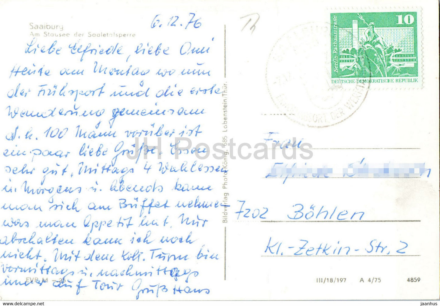 Saalburg - Am Stausee der Saaletalsperre - Brücke - alte Postkarte - 1976 - Deutschland DDR - gebraucht