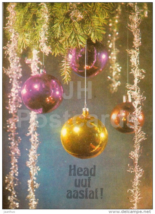 New Year Greeting card - 3 - decorations - 1976 - Estonia USSR - used - JH Postcards