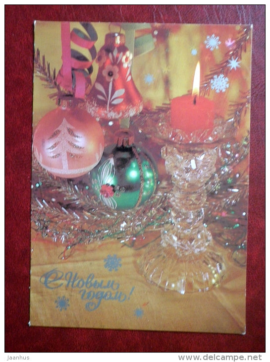 New Year greeting card - candle - decorations - 1984 - Russia USSR - used - JH Postcards