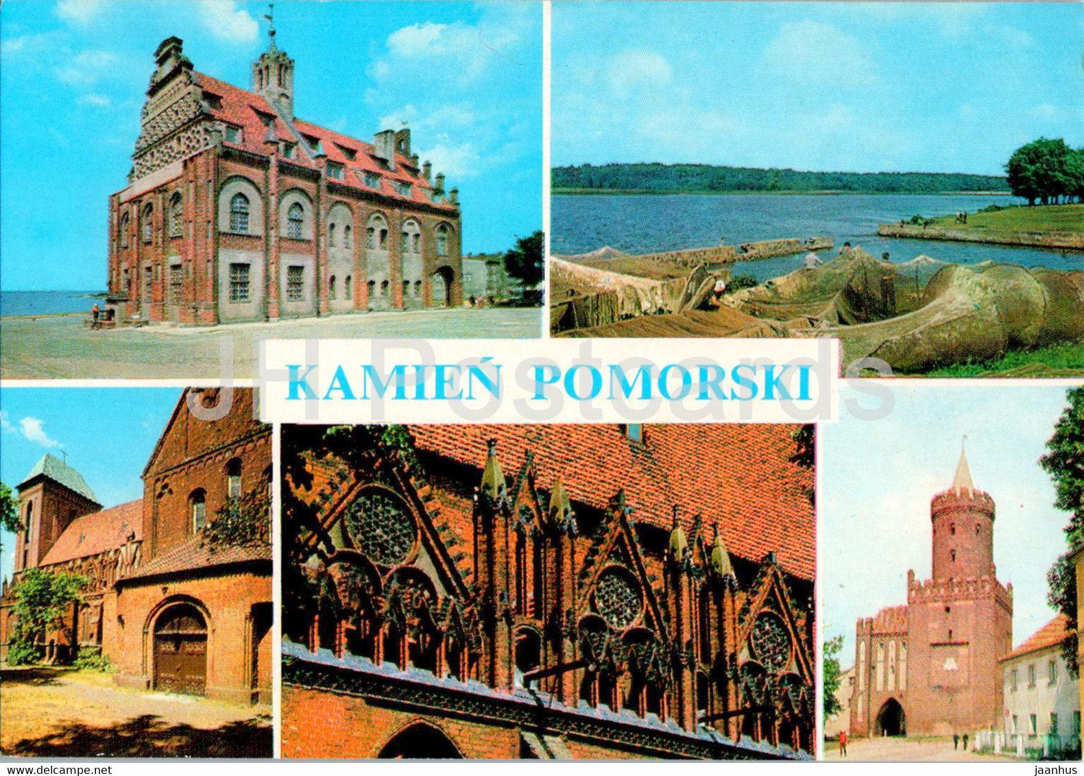 Kamien Pomorski - Ratusz - Katedra - Brama Wolinska - Town Hall - Cathedral - Wolin Gate - multiview - Poland - unused - JH Postcards