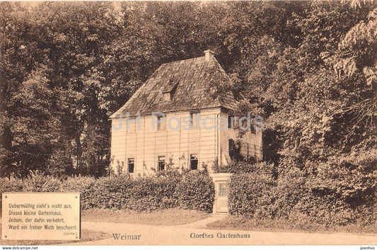 Weimar - Goethes Gartenhaus - 109 - old postcard - Germany - unused - JH Postcards