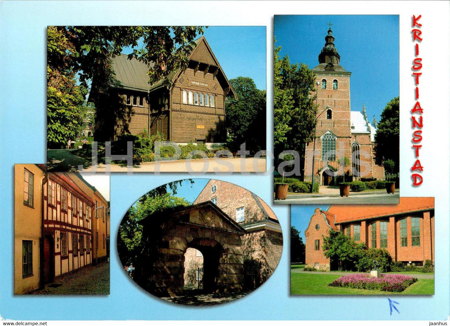 Kristianstad - Fornstugan - kyrka - Vallgatan - Norrport - Konserthuset - multiview - Sweden - used - JH Postcards