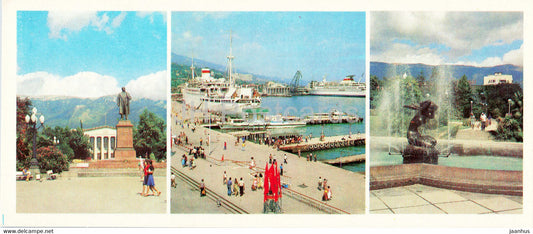 Yalta - monument to Lenin - port - ship - fountain in the park on the embankment - 1984 - Ukraine USSR - unused - JH Postcards